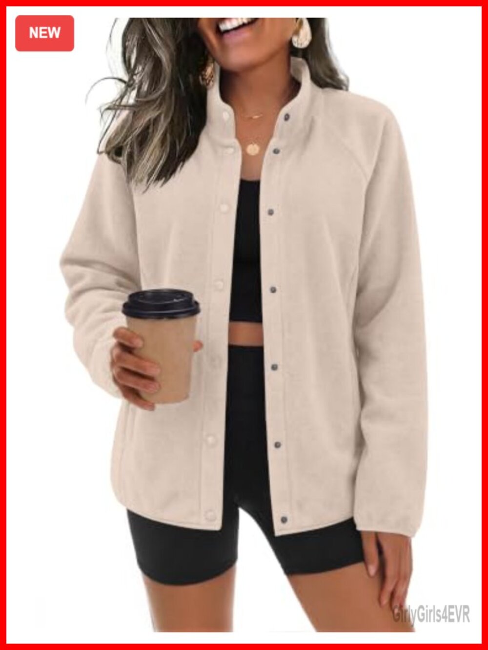Zeagoo Fleece Jacket Button Down Stand Collar Winter Coat with Pockets